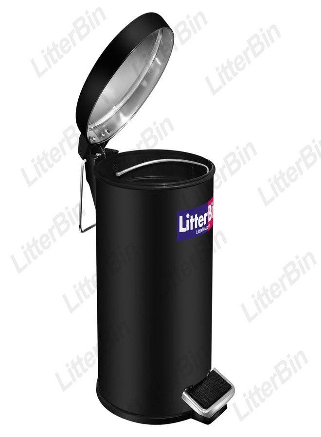 LITTERBIN سلة مهملات صغيرة الحجم موفرة للمساحة من الفولاذ المقاوم للصدأ مع غطاء | مناسبة للمكاتب والمنازل والمطابخ والغرف ودورات المياه والحمامات (أسود، 5 لتر) - Image 4
